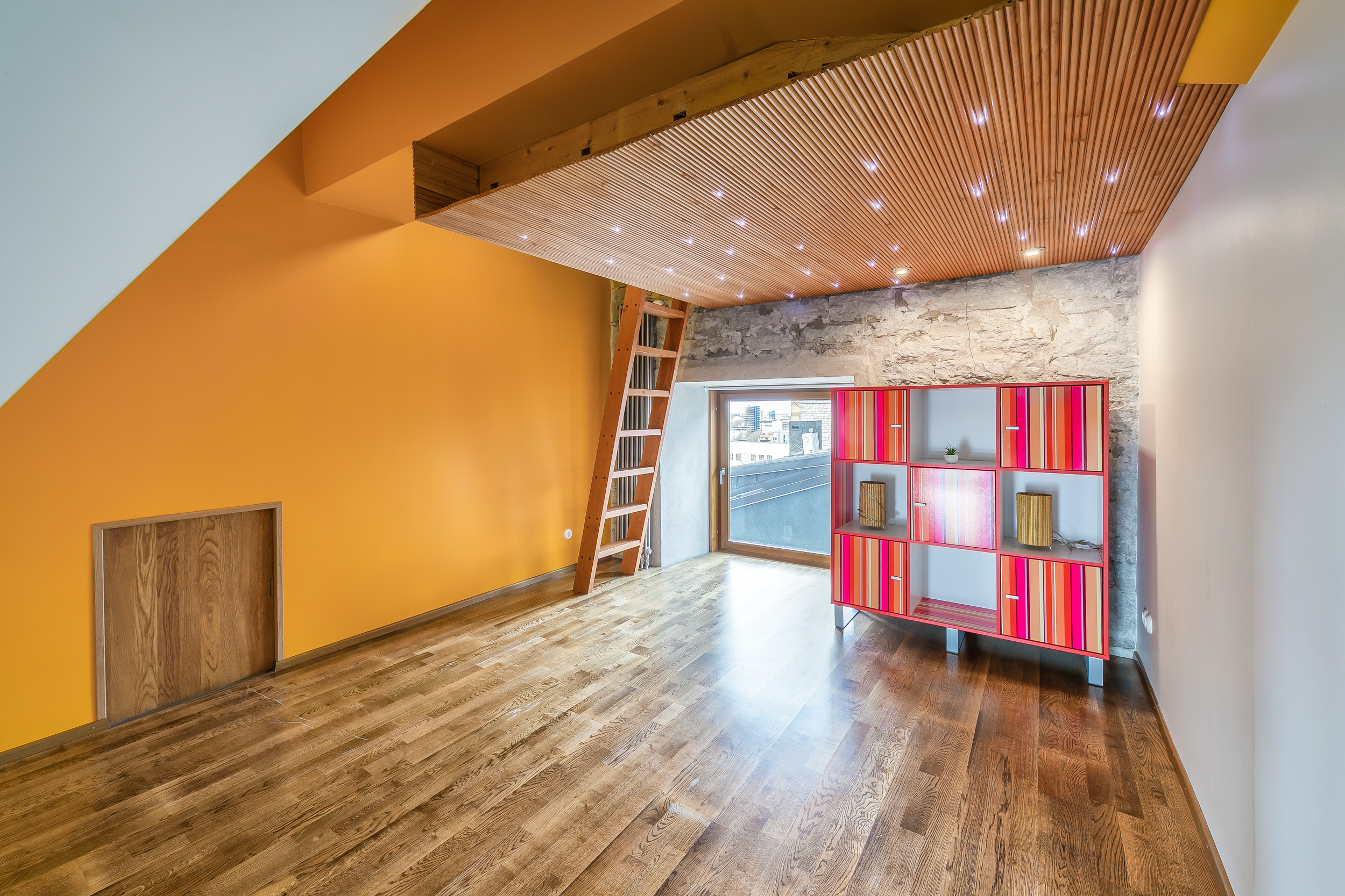 Artistic loft bedroom